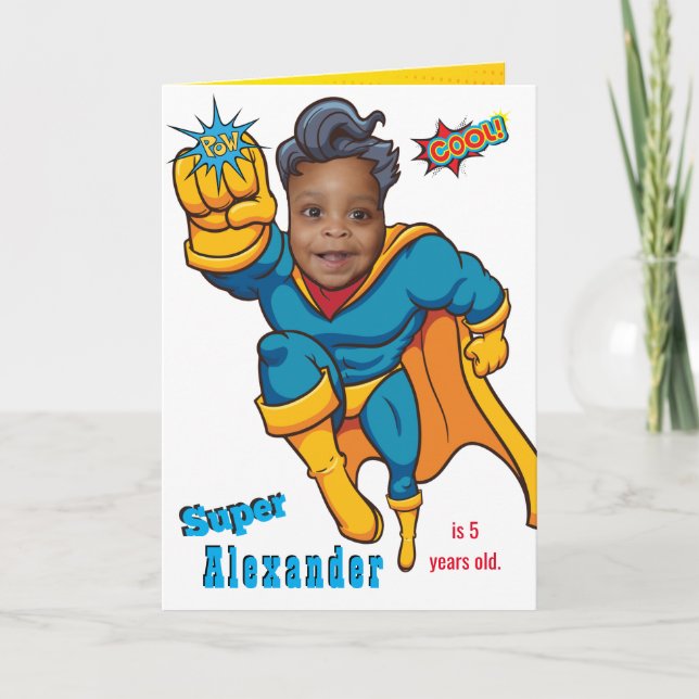 Comic Superhero Flying Photo Birthday  Card (Front)