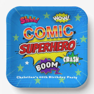 Comic Superhero Strip 00th Birthday Party Paper Plate