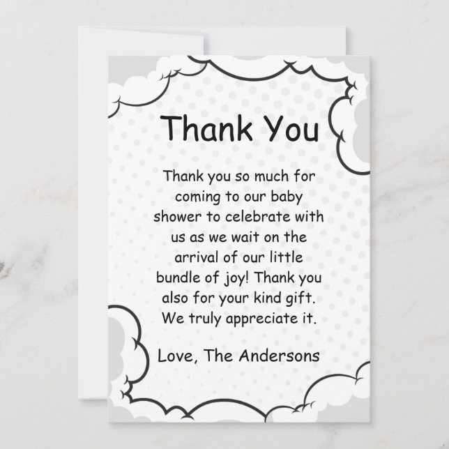 Comic Theme Baby Shower Flat Thank You Card (Front)