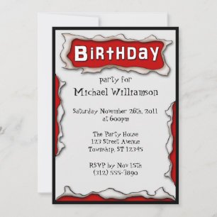 Comic Torn Paper Red Birthday Invitations