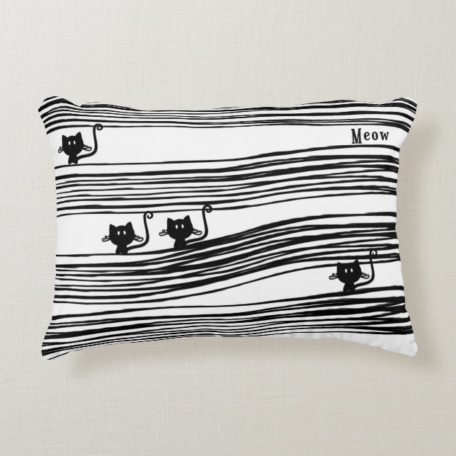 Comical Cats Pillow in Black & White (Front)