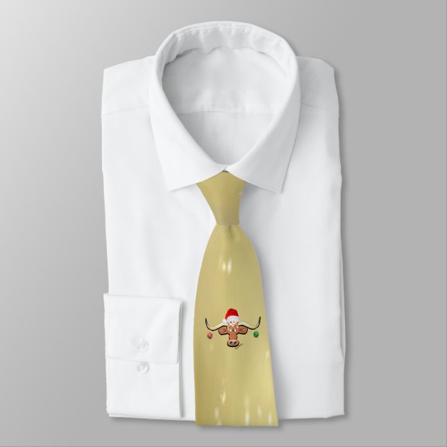 Comical Christmas Longhorn Steer Tie (Tied)