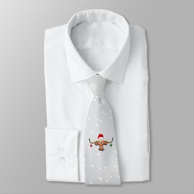 Comical Christmas Longhorn Steer Tie (Tied)
