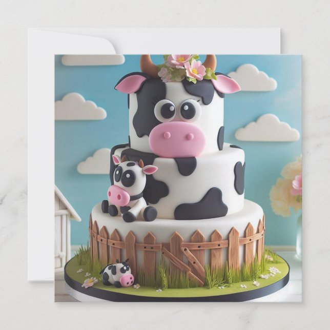 COMICAL COW CAKE BIRTHDAY INVITATION (Front)