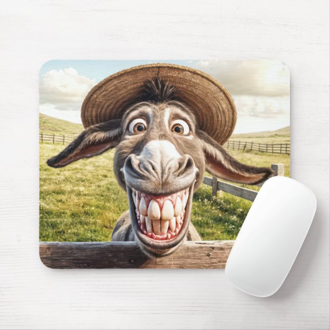 Comical Donkey Wearing a Straw Hat Mouse Pad (With Mouse)