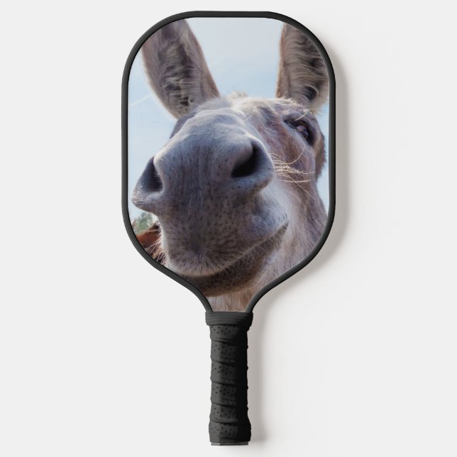 Comical Grey Smiling Donkey Pickleball Paddle (Front)