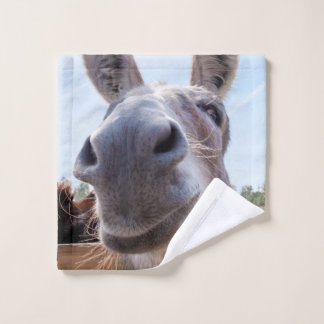 Comical Grey Smiling Donkey Wash Cloth