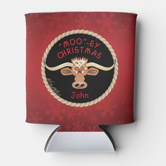 Comical Longhorn Steer Can Cooler (Front)