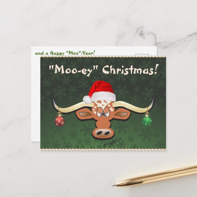 Comical Longhorn Steer Postcard (Front/Back In Situ)