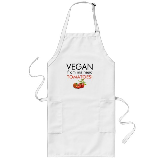 Comical pun VEGAN FROM MA HEAD TOMATOES Long Apron (Front)