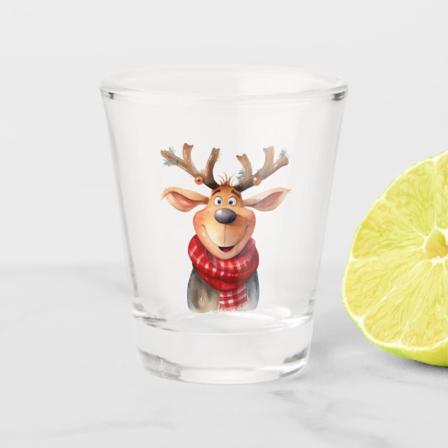 Comical Reindeer Shot Glass (Front)