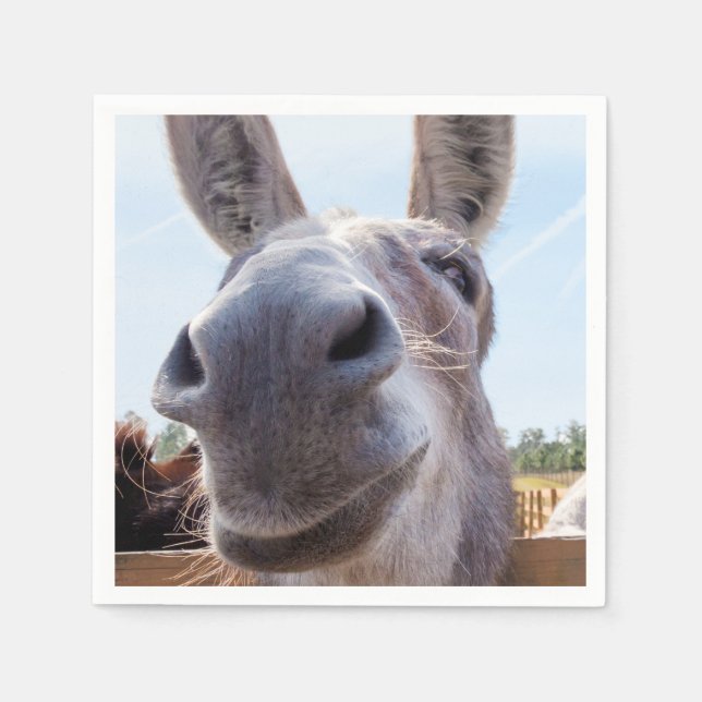 Comical Smiling Grey Donkey Napkin (Front)