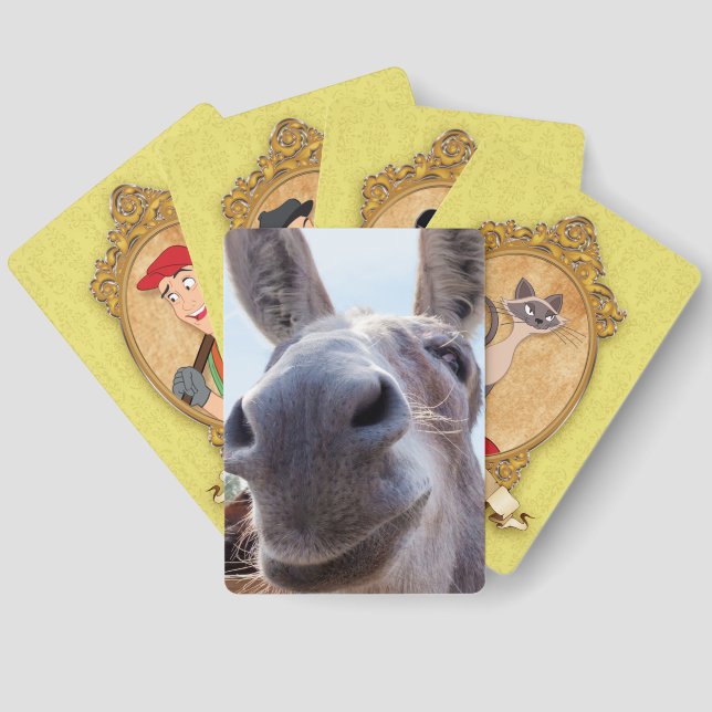 Comical Smiling Grey Donkey Playing Cards (Back)