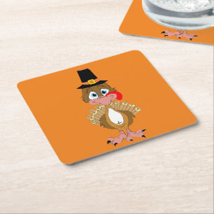 Comical Thanksgiving Turkey Square Paper Coaster