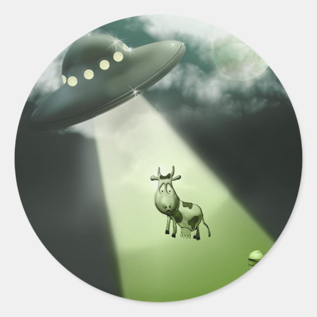 Comical UFO Cow Abduction Sticker (Front)