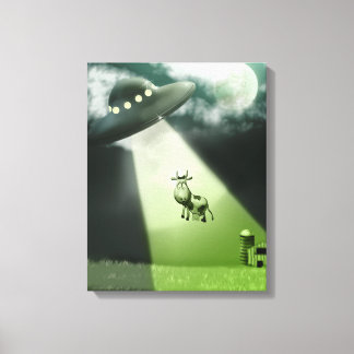 Comical UFO Cow Abduction Stretched Canvas Print