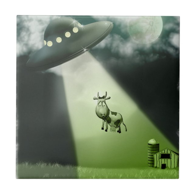 Comical UFO Cow Abduction  tile (Front)