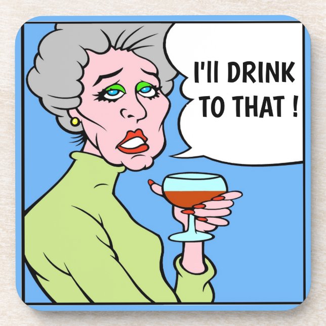 Comical Wine Drinker, edit text, Coaster (Front)