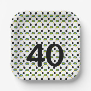 Comics Birthday Custom Age 40 Boom Bang Pow Funny Paper Plate
