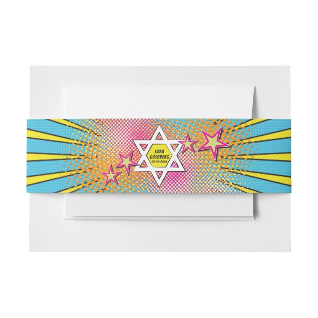 Comics Comic Book Bar Mitzvah Star of David Invitation Belly Band (Front Example)
