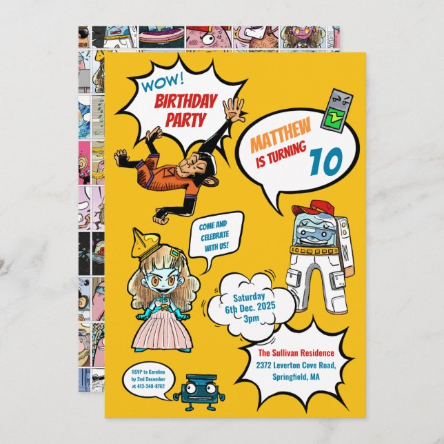 Comics Cool Superhero Party Birthday Invitation (Front/Back)