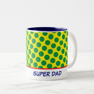 Comics Funny Superhero Dots SUPER DAD Colourful Two-Tone Coffee Mug