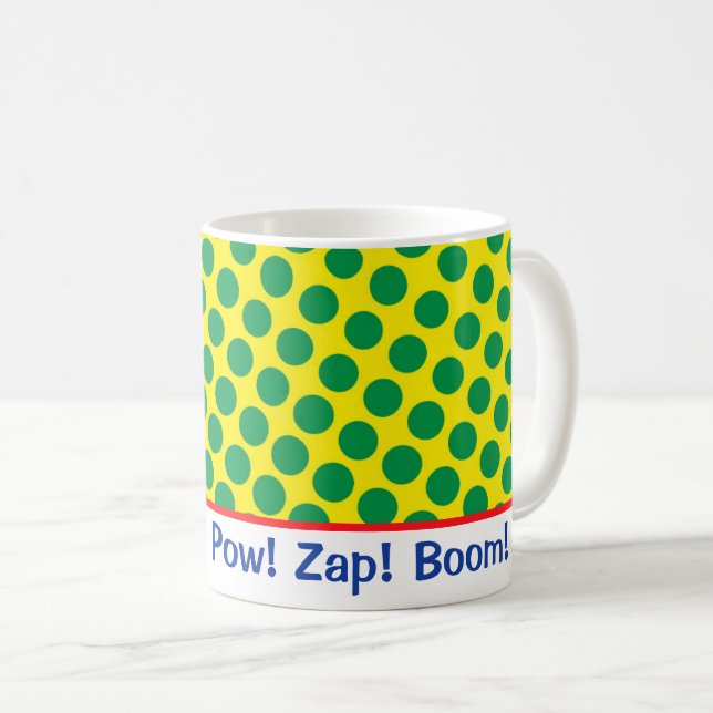 Comics Superhero Pow! Zap! Boom! Dots Retro Fun Coffee Mug (Front Right)