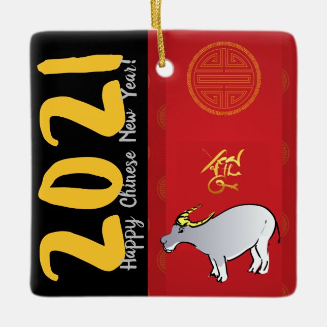 Comics Traditional Chinese Ox Year 2021 CRO Ceramic Ornament (Front)