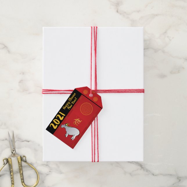 Comics Traditional Chinese Ox Year 2021 gift Tag (With Twine)