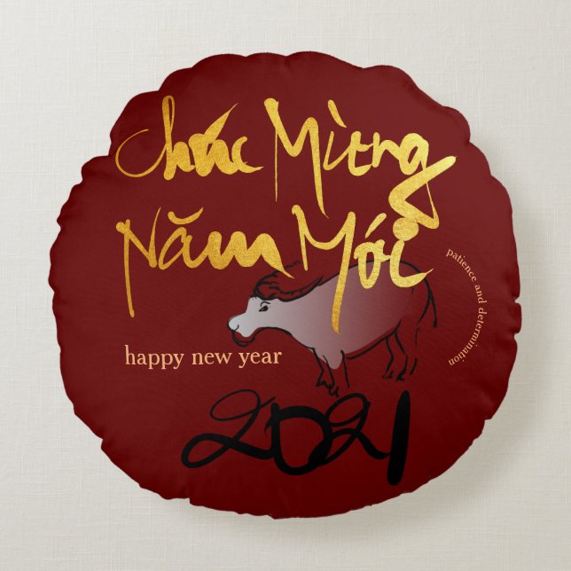 Comics Traditional Vietnamese Ox Year 2021 RP Round Cushion (Front)