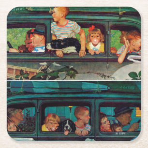 Coming and Going by Norman Rockwell Square Paper Coaster