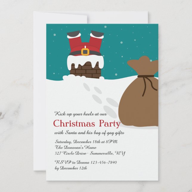 Coming Down the Chimney Christmas Party Invitation (Front)
