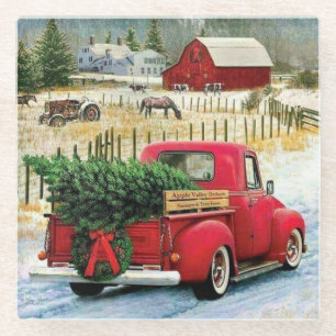 Coming Home with a Christmas Tree Glass Coaster