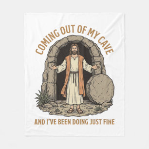 Coming Out of My Cave Funny Christian Vintage Shir Fleece Blanket