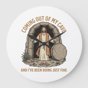 Coming Out of My Cave Funny Christian Vintage Shir Large Clock