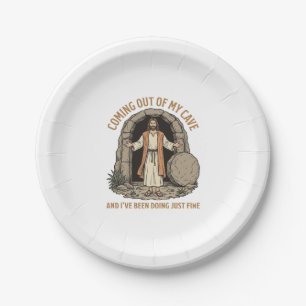Coming Out of My Cave Funny Christian Vintage Shir Paper Plate