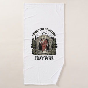 Coming Out of My Cave Vintage Religious Funny Shir Bath Towel
