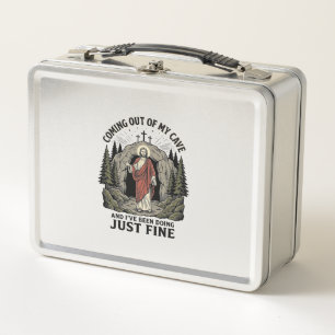 Coming Out of My Cave Vintage Religious Funny Shir Metal Lunch Box