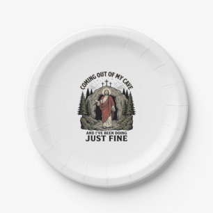 Coming Out of My Cave Vintage Religious Funny Shir Paper Plate