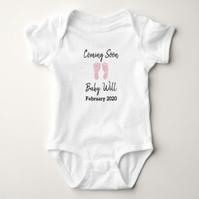 Coming Soon, Baby Due Date Announcement Baby Bodysuit (Front)