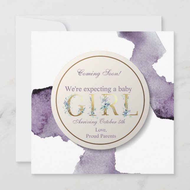 Coming Soon Baby Girl Floral Watercolor Invitation (Front)
