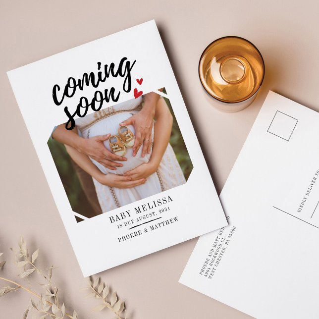 Coming Soon Baby Girl Pregnancy Announcement Postcard (Coming Soon Baby Reveal Pregnancy Announcement)