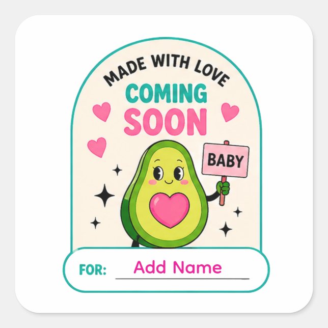 🥑 Coming Soon Baby Shower Name Sticker 🥑 (Front)