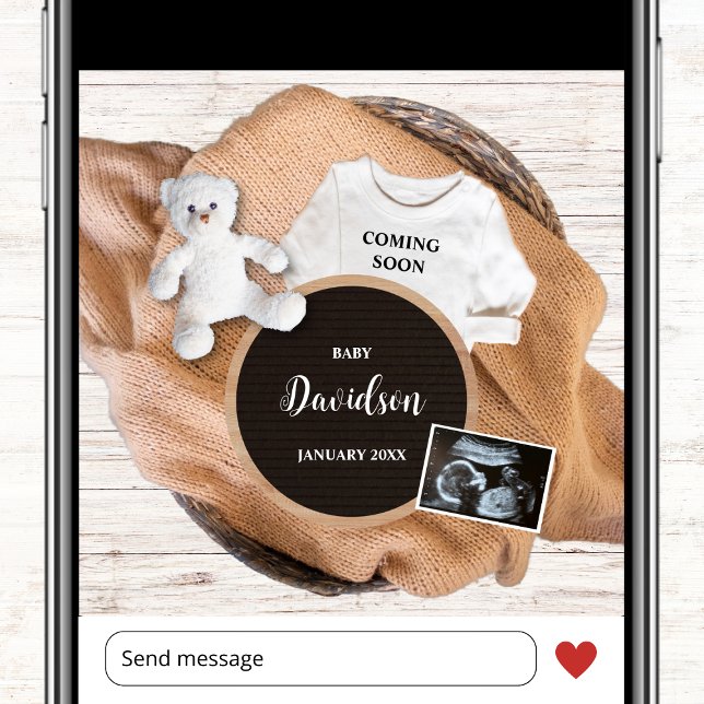 Coming Soon Cute Photo Pregnancy Announcement (coming soon cute photo pregnancy announcement card due date sonogram ultrasound photo)