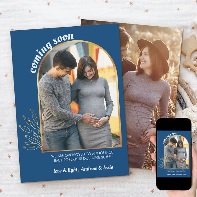 Coming Soon Gold Arch 2 Photo Blue Pregnancy Announcement (Creator Uploaded)