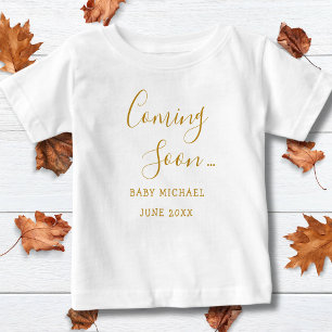 Coming Soon Gold Script  Pregnancy Announcement Baby T-Shirt