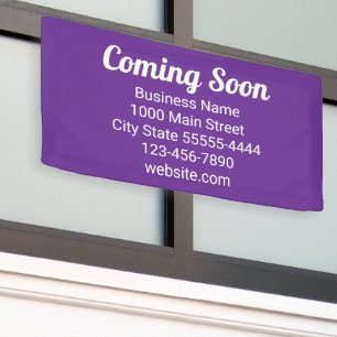 Coming Soon Purple and White Business Banner