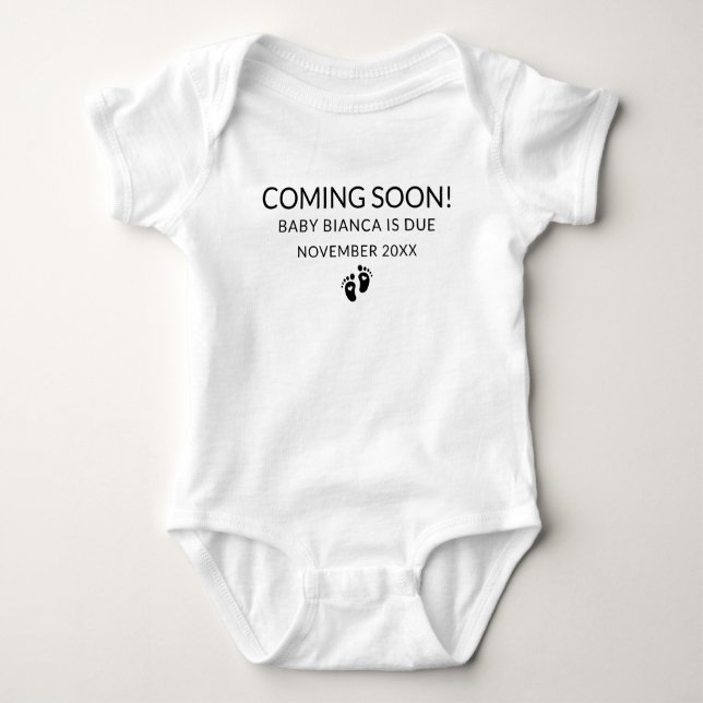 Coming Soon Script Custom Pregnancy Announcement  Baby Bodysuit (Front)