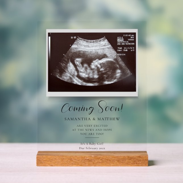 Coming Soon Sonogram Pregnancy Announcement Acrylic Sign (Neutral)