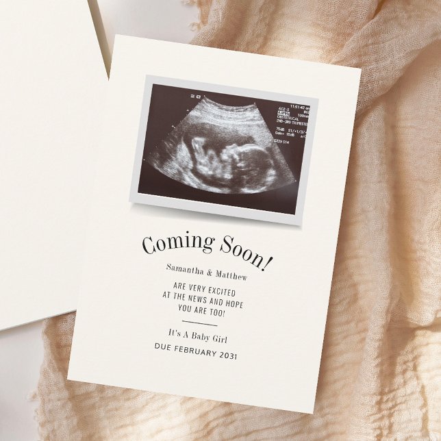 Coming Soon Ultrasound Photo Pregnancy Announcement (Coming Soon Pregnancy Announcement Sonogram Card)